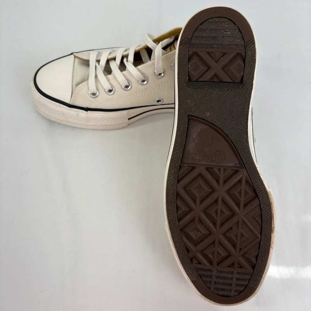 Converse Women's CTAS Lift Platform Egret/Navy/Burnt Honey Denim A03829F Size 7 - Picture 11 of 12